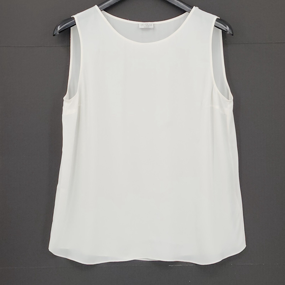 Brunello Cucinelli Silk Blend White Sleeveless Top Luxurious Quiet Luxury 3XL